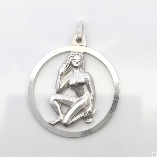 Vintage NOS Sterling Silver Virgo Zodiac Pendant Krementz W. Germany Virgin Nude 1
