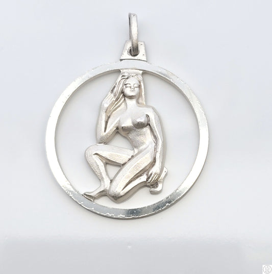 Vintage NOS Sterling Silver Virgo Zodiac Pendant Krementz W. Germany Virgin Nude 2