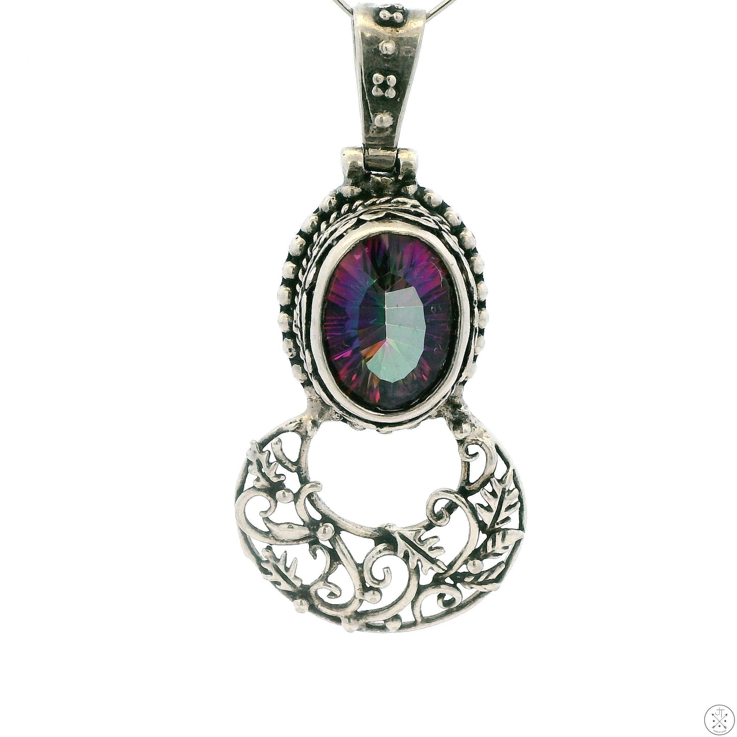 Large Vintage Sterling Silver Pendant with Mystic Topaz