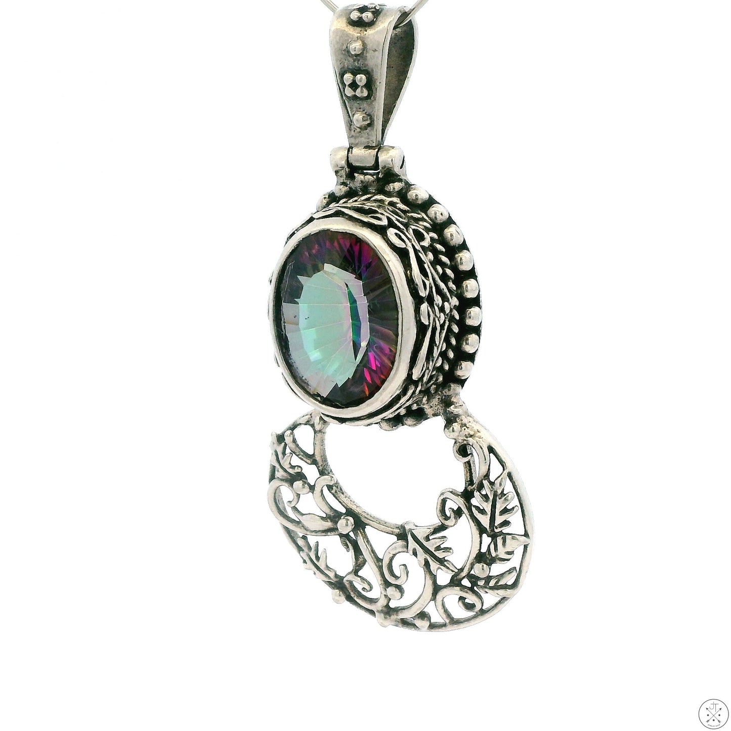 Large Vintage Sterling Silver Pendant with Mystic Topaz