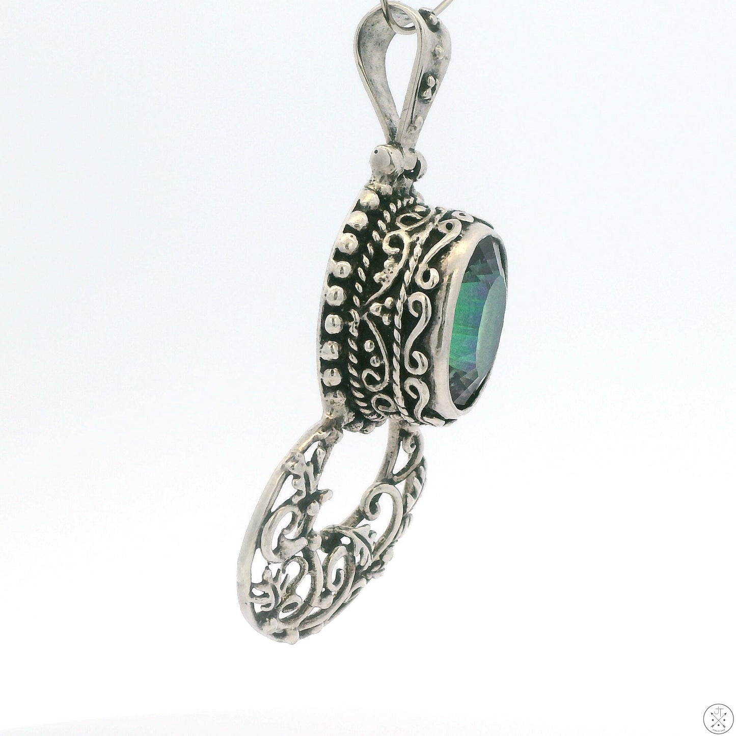 Large Vintage Sterling Silver Pendant with Mystic Topaz