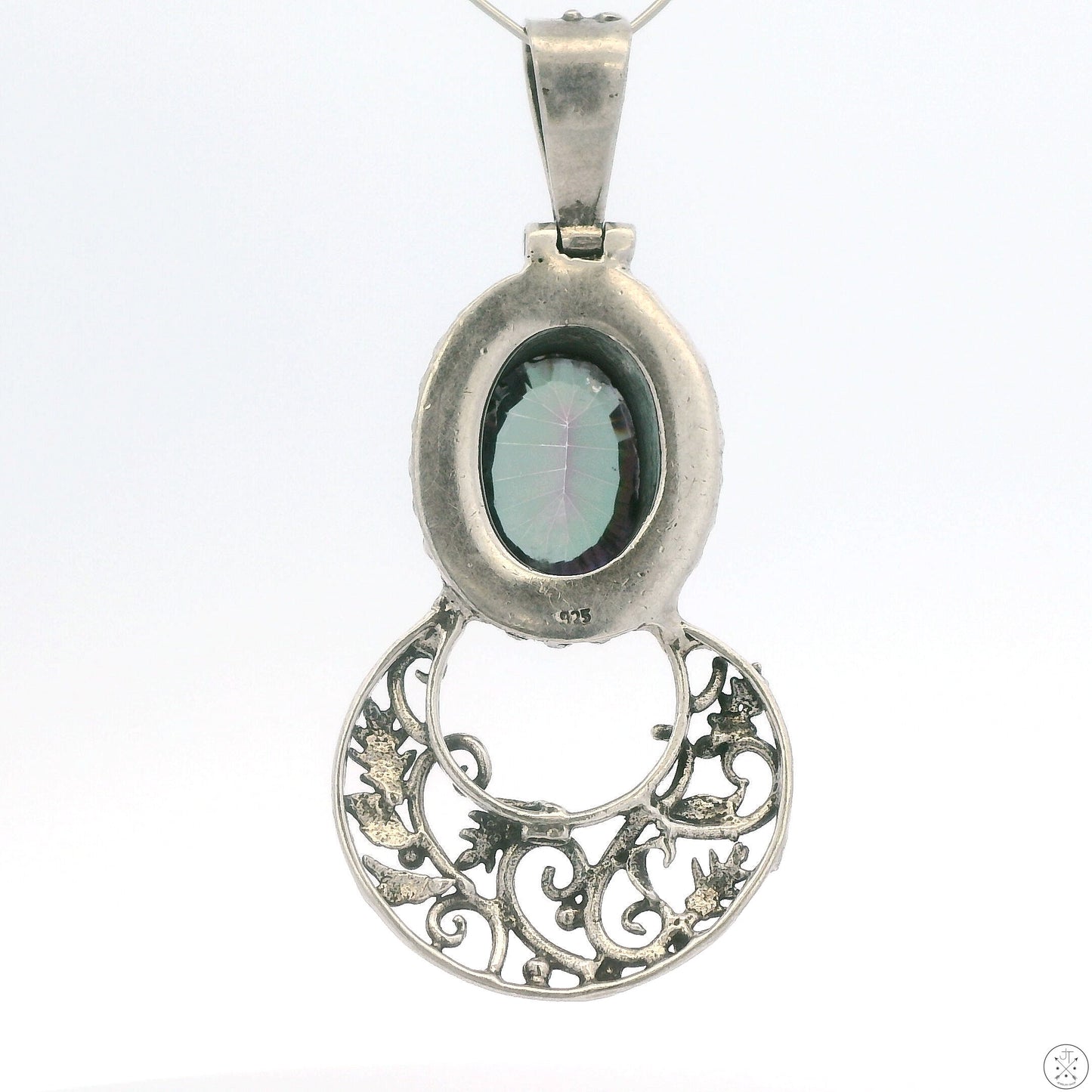 Large Vintage Sterling Silver Pendant with Mystic Topaz