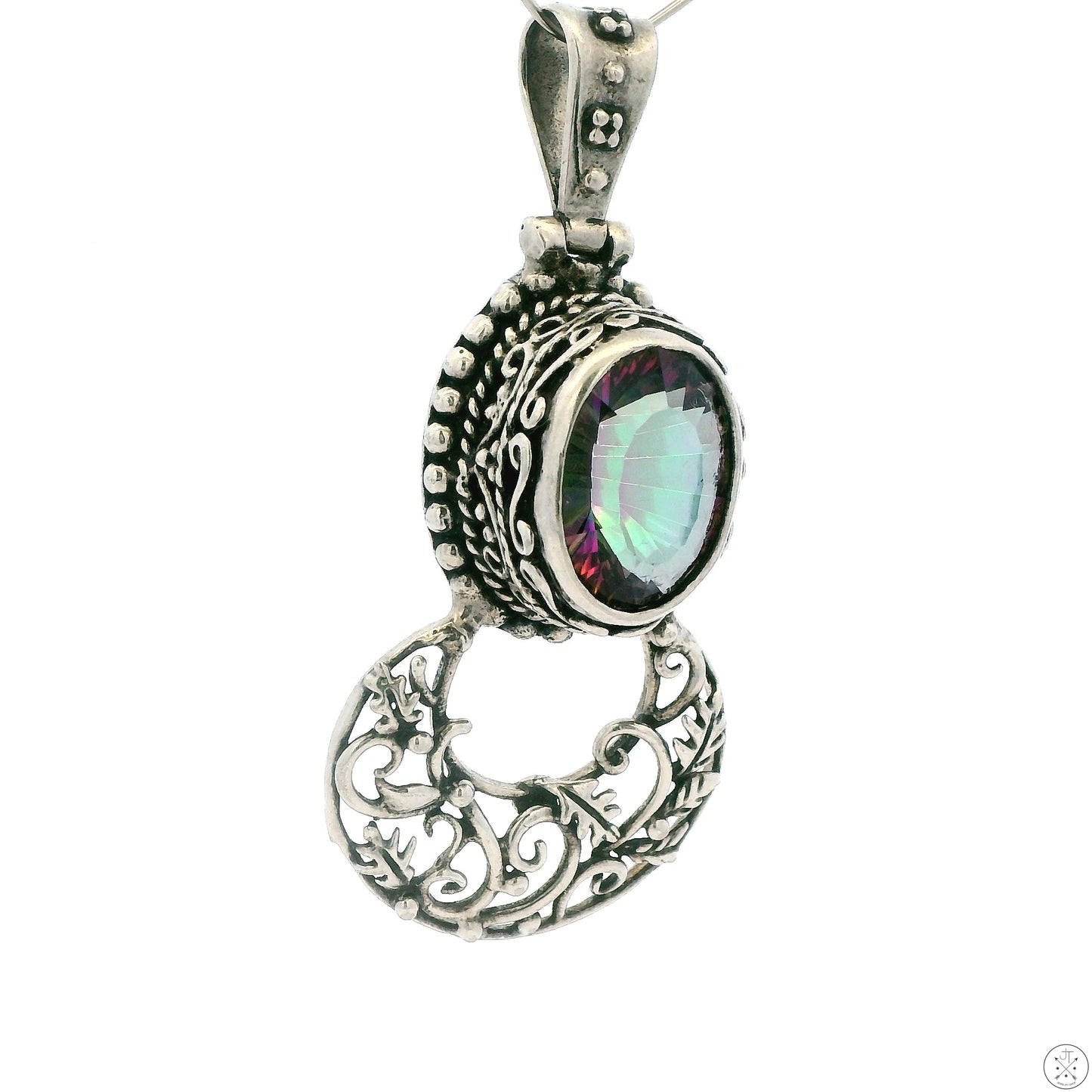 Large Vintage Sterling Silver Pendant with Mystic Topaz