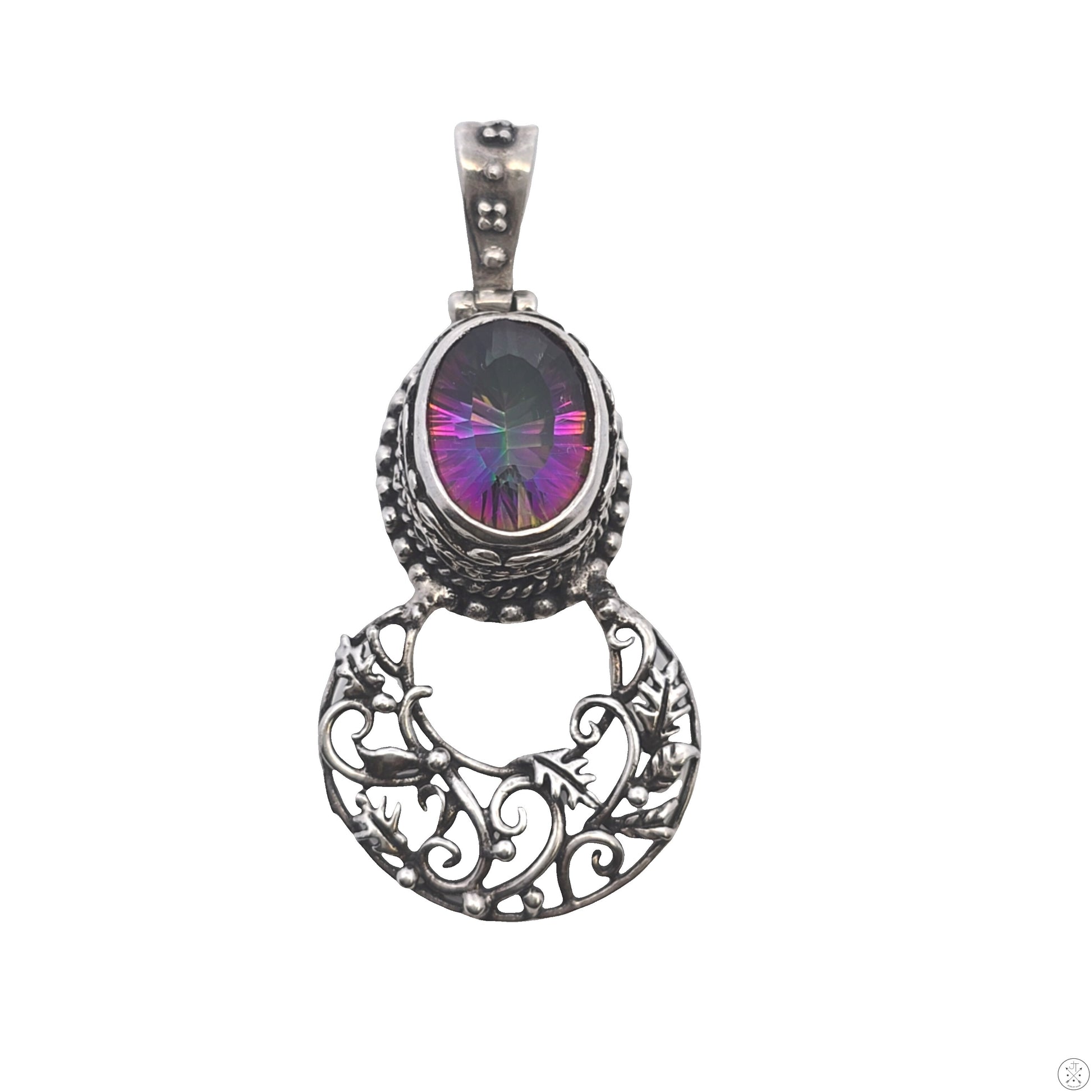 Large Vintage Sterling Silver Pendant with Mystic Topaz