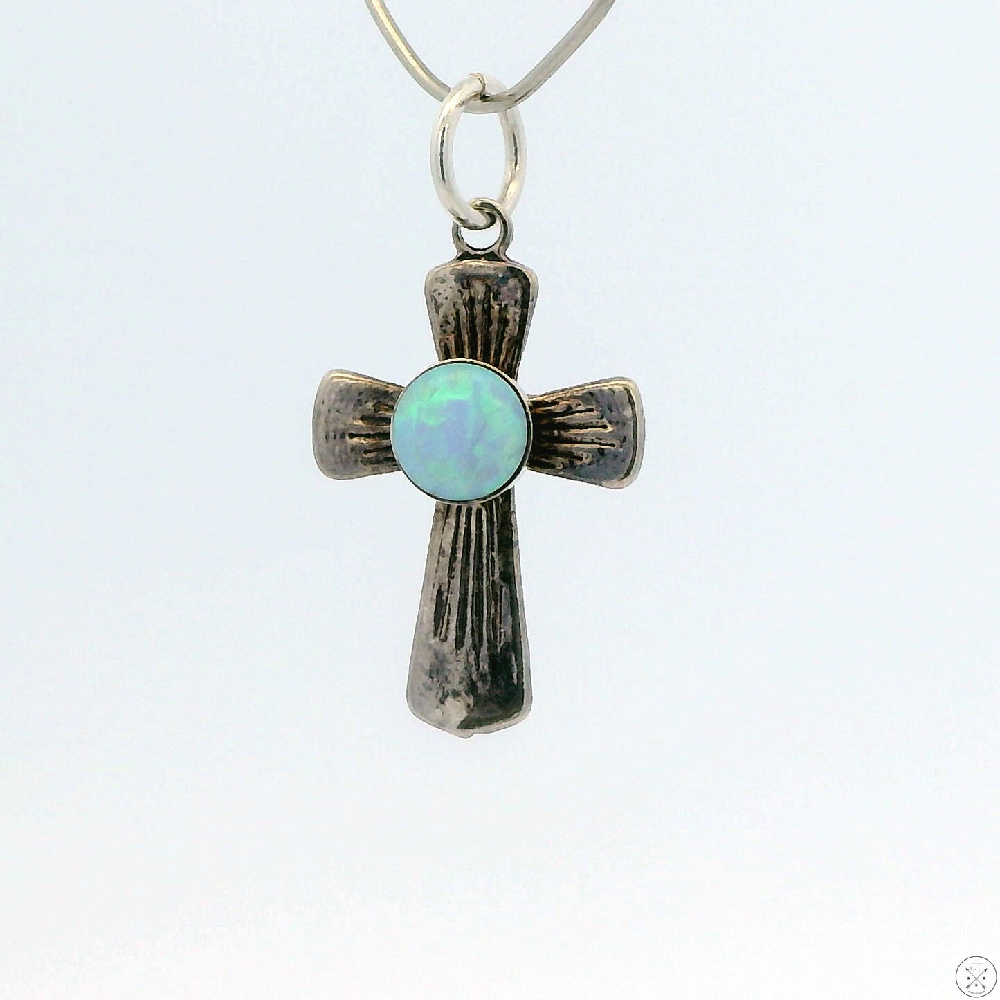 Small Vintage Sterling Silver Cross Pendant with Opal