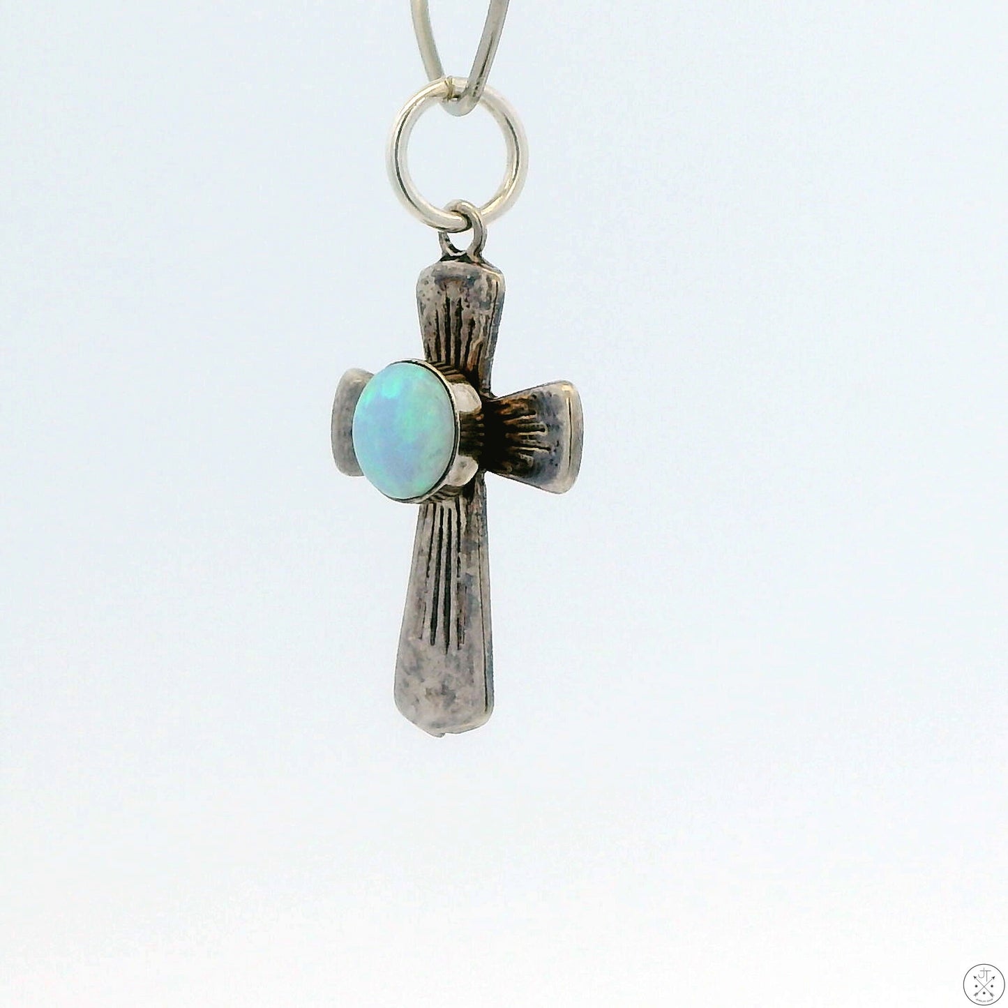 Small Vintage Sterling Silver Cross Pendant with Opal