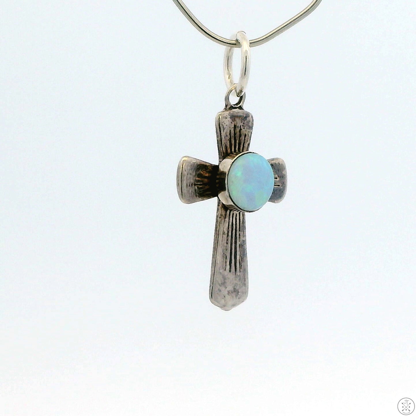 Small Vintage Sterling Silver Cross Pendant with Opal