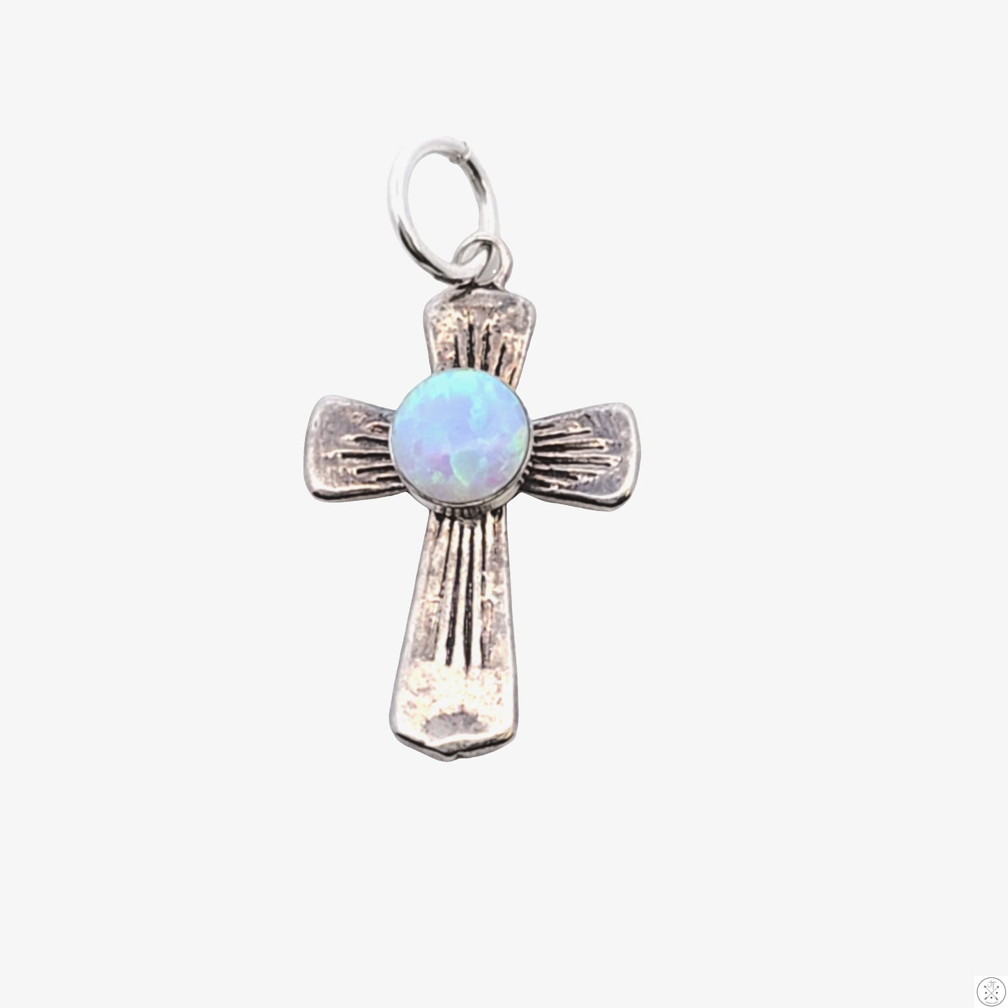Small Vintage Sterling Silver Cross Pendant with Opal