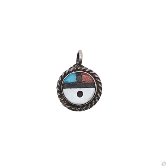 Small Vintage Sterling Silver Sun Face Pendant with Turquoise and Coral