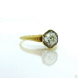 Antique 14k Yellow Gold Solitaire Ring with .84 ct Euro Cut Natural Diamond Size 6