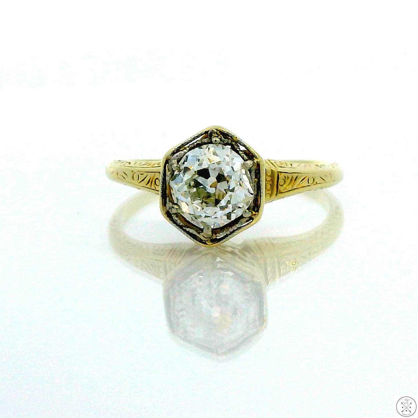 Antique 14k Yellow Gold Solitaire Ring with .84 ct Euro Cut Natural Diamond Size 6