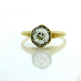 Antique 14k Yellow Gold Solitaire Ring with .84 ct Euro Cut Natural Diamond Size 6