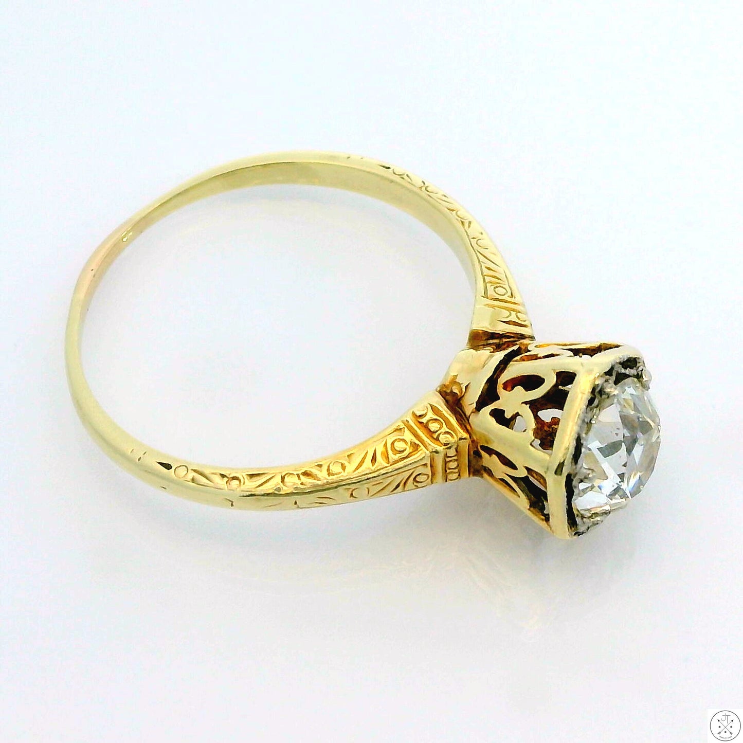 Antique 14k Yellow Gold Solitaire Ring with .84 ct Euro Cut Natural Diamond Size 6