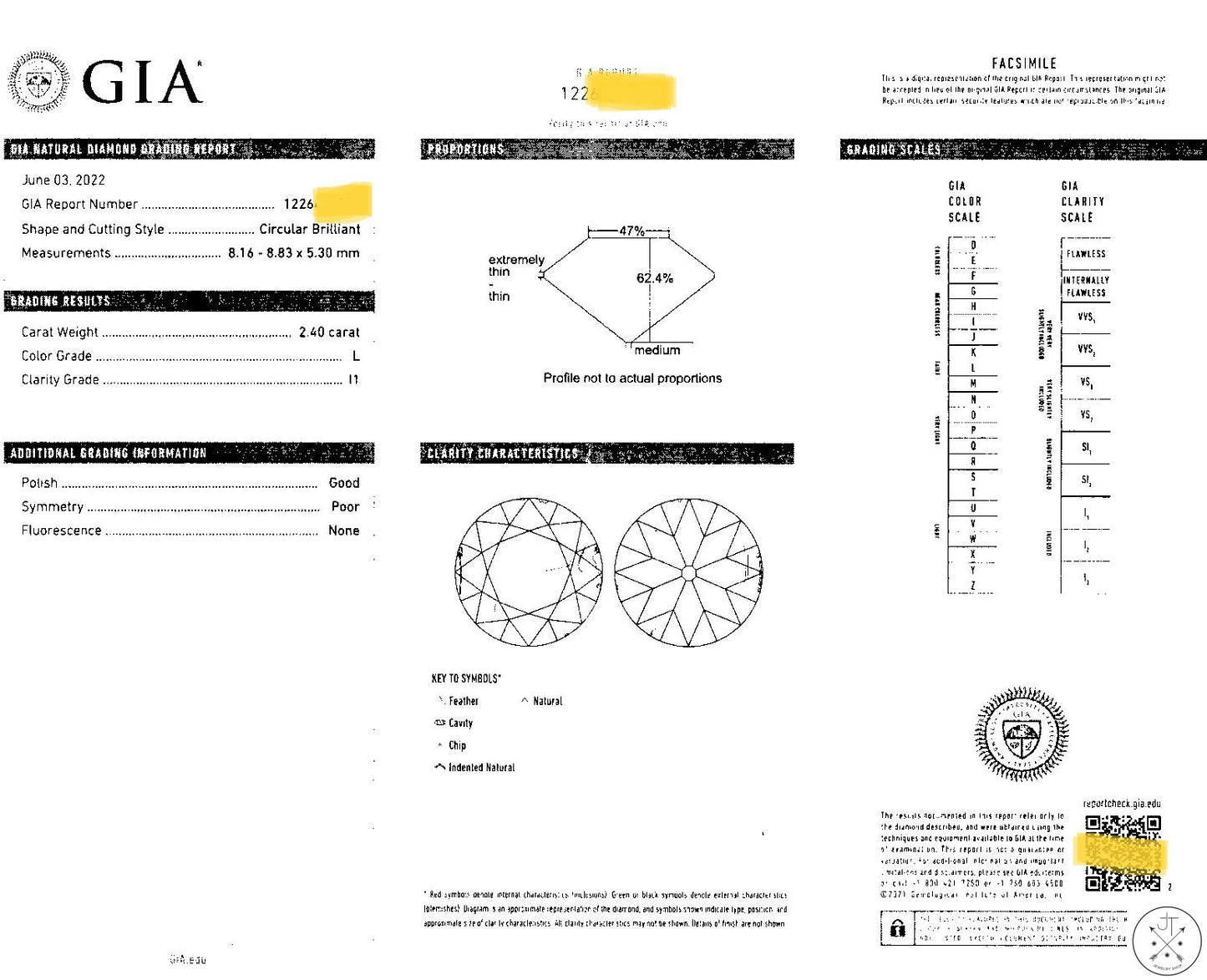 Vintage 14k White Gold Solitaire Ring with GIA 2.40 Carat Natural Diamond Size 7.75 Mine Cut