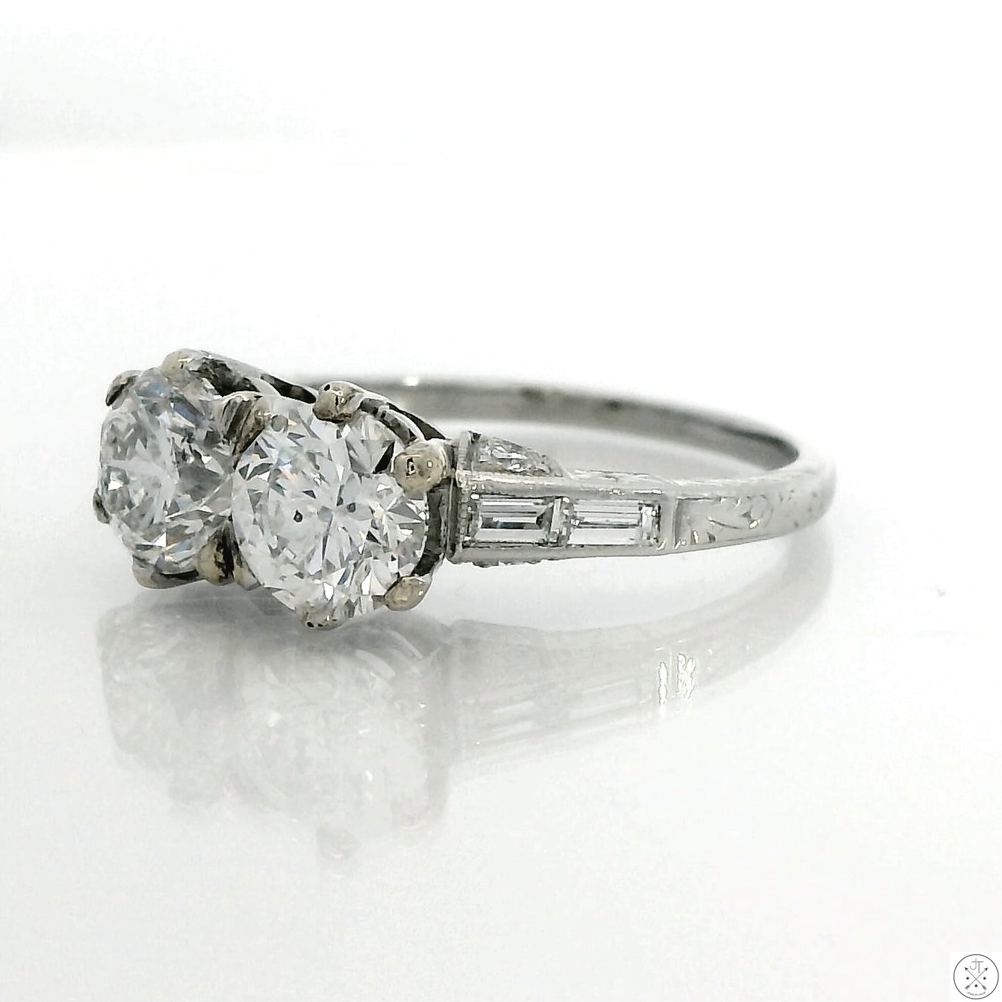 Vintage Platinum 2-Stone Ring with 2 ctw Natural Diamonds Size 5.5 Deco
