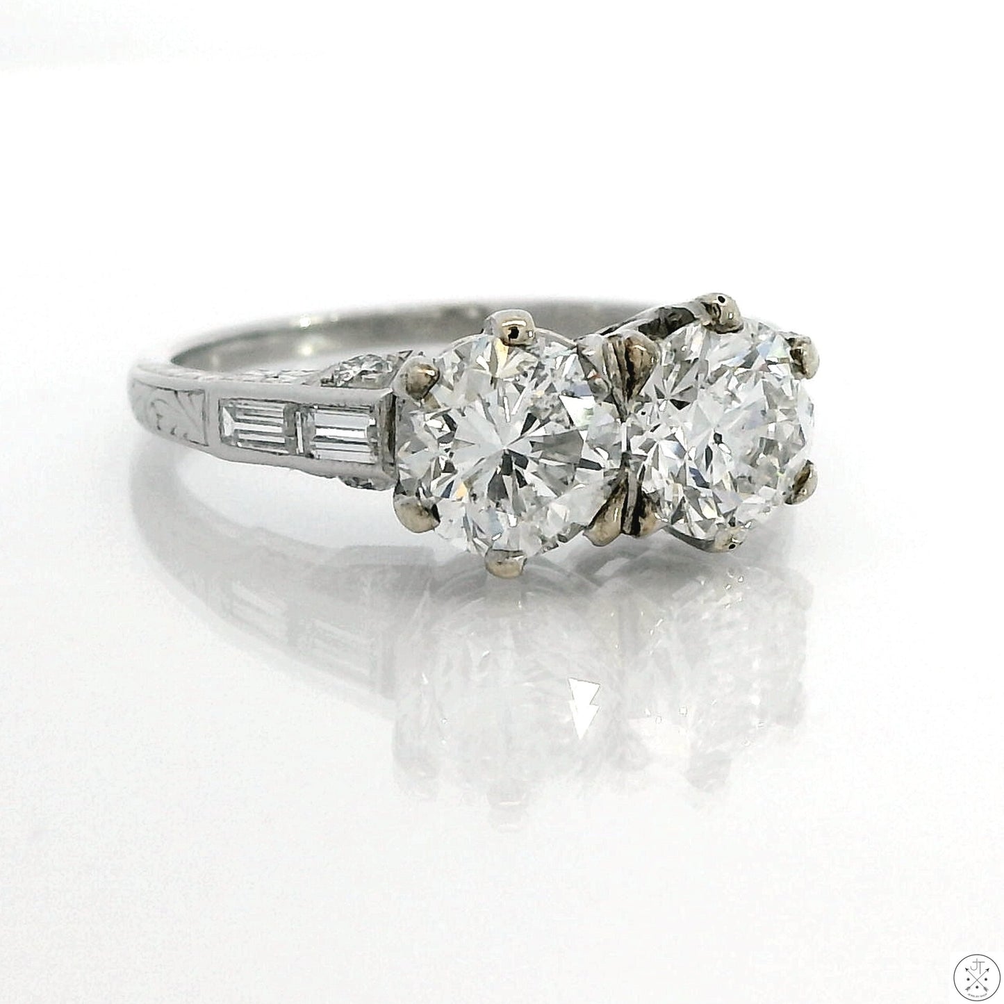 Vintage Platinum 2-Stone Ring with 2 ctw Natural Diamonds Size 5.5 Deco