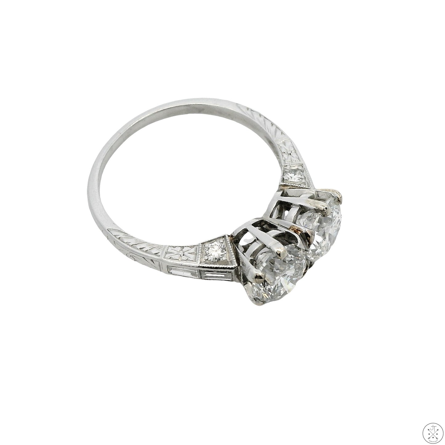 Vintage Platinum 2-Stone Ring with 2 ctw Natural Diamonds Size 5.5 Deco