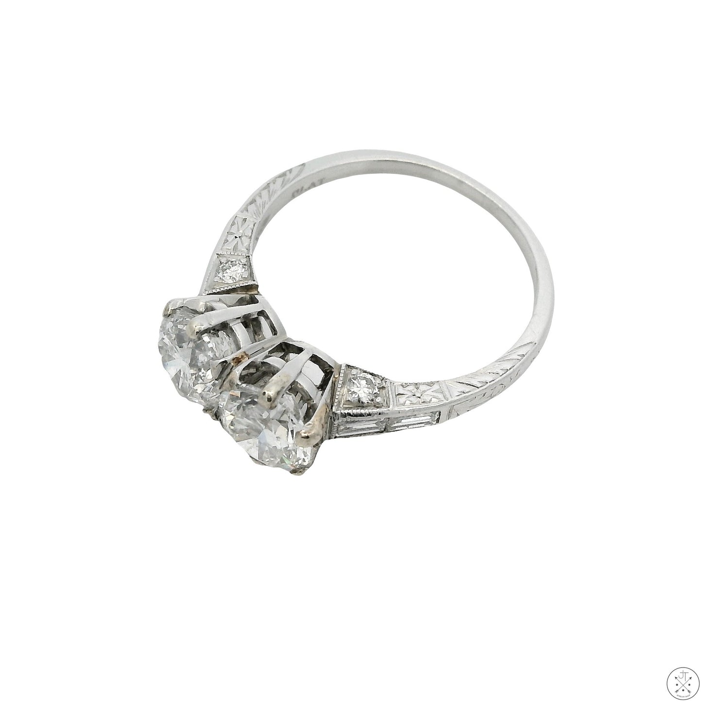 Vintage Platinum 2-Stone Ring with 2 ctw Natural Diamonds Size 5.5 Deco