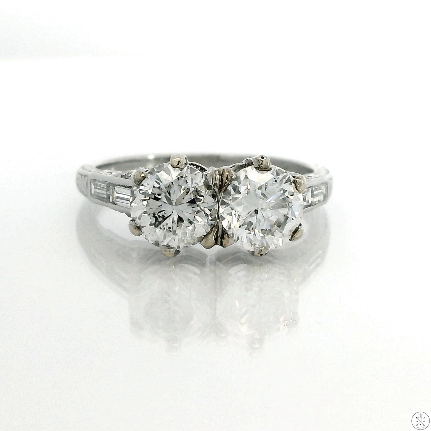 Vintage Platinum 2-Stone Ring with 2 ctw Natural Diamonds Size 5.5 Deco