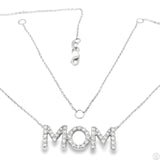14k White Gold 'Mom' Pendant Necklace with 1/2 ctw Diamonds Adjustable 21 in