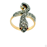 Vintage 18k Yellow and Sterling Snake Ring Diamond Spinel Size 7.5 Adjustable