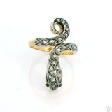 Vintage 18k Yellow and Sterling Snake Ring Diamond Spinel Size 7.5 Adjustable