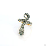 Vintage 18k Yellow and Sterling Snake Ring Diamond Spinel Size 7.5 Adjustable