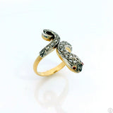 Vintage 18k Yellow and Sterling Snake Ring Diamond Spinel Size 7.5 Adjustable