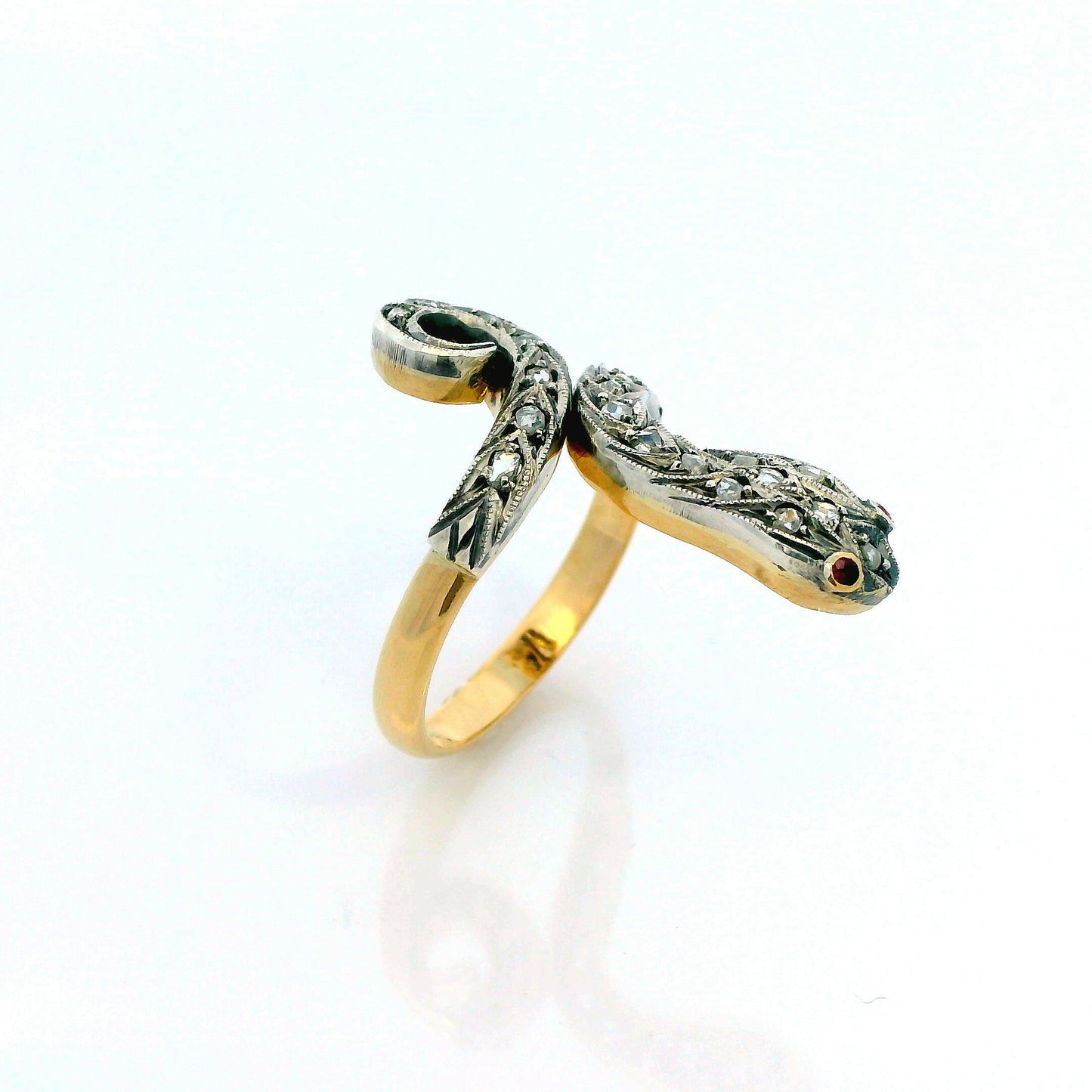 Vintage 18k Yellow and Sterling Snake Ring Diamond Pink Sapphire Size 7.5 Adjustable