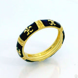 Hidalgo 18k Yellow Gold 4.9 mm Blue Enamel Band Size 9.5 Fleur-de-lis Vintage