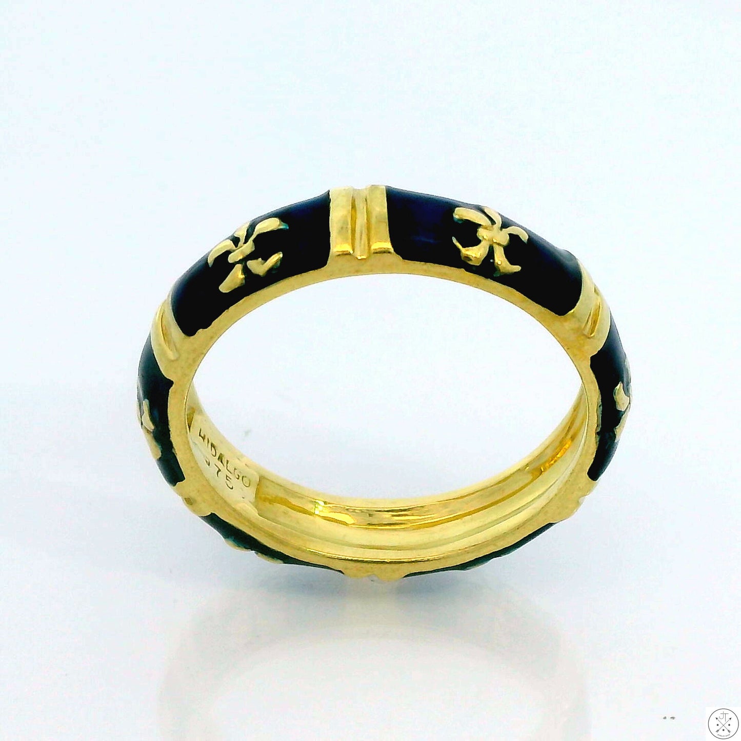 Hidalgo 18k Yellow Gold 4.9 mm Blue Enamel Band Size 9.5 Fleur-de-lis Vintage