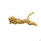 14k Yellow Gold Panther Brooch Natural Pink Sapphire Leaping Cat Pin