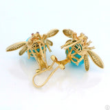Vintage 14k Yellow Gold Bee Earrings Natural Turquoise Diamonds Pink Sapphire