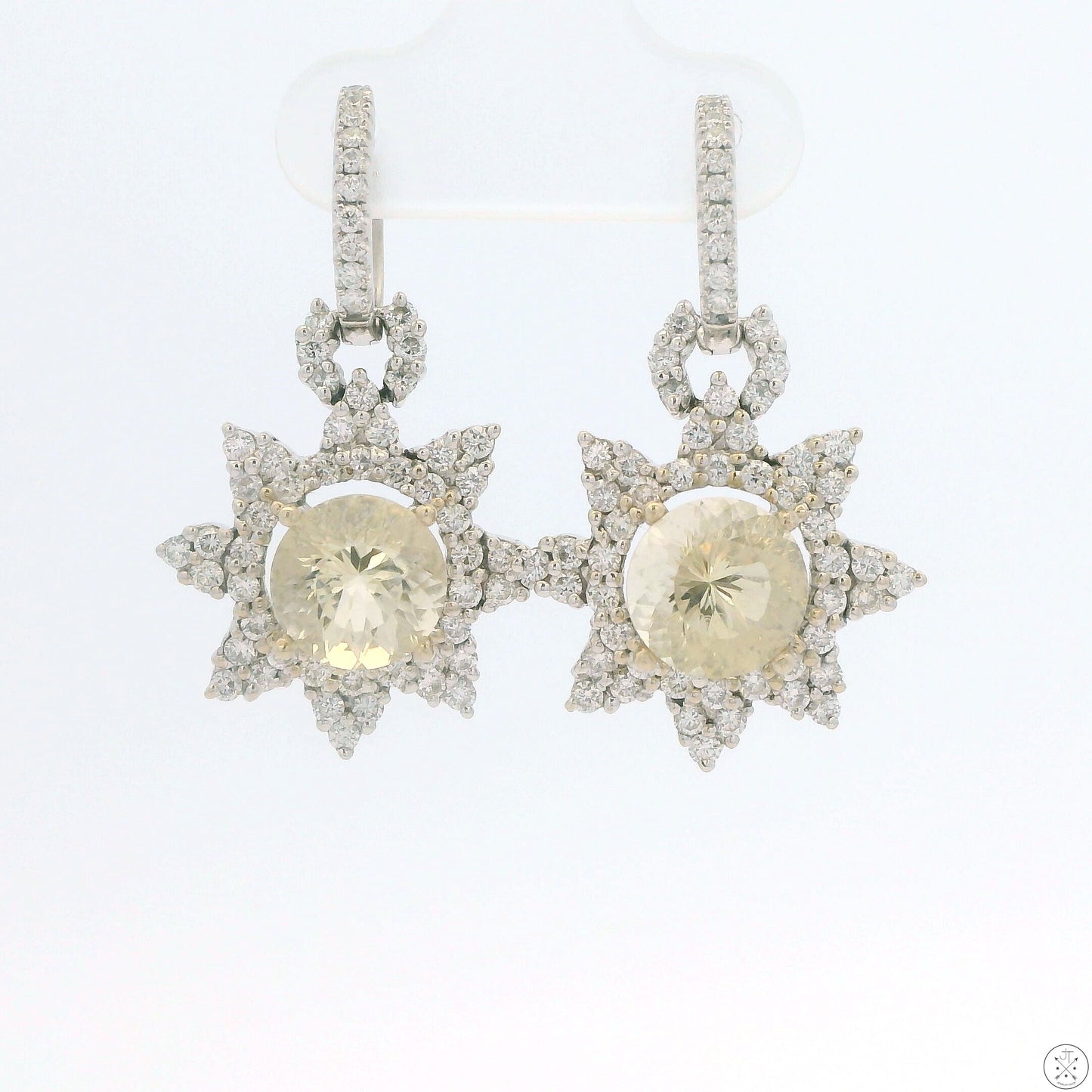 Vintage 18k White Gold Earrings Natural Bytownite and Diamond Convertible Dangle Hoop