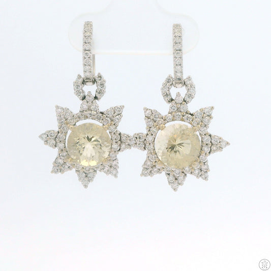 Vintage 18k White Gold Earrings Natural Bytownite and Diamond Convertible Dangle Hoop