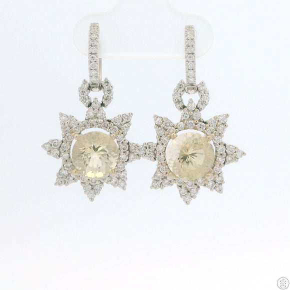 Vintage 18k White Gold Earrings Natural Bytownite and Diamond Convertible Dangle Hoop