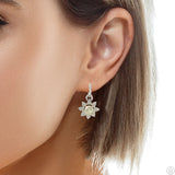 Vintage 18k White Gold Earrings Natural Bytownite and Diamond Convertible Dangle Hoop