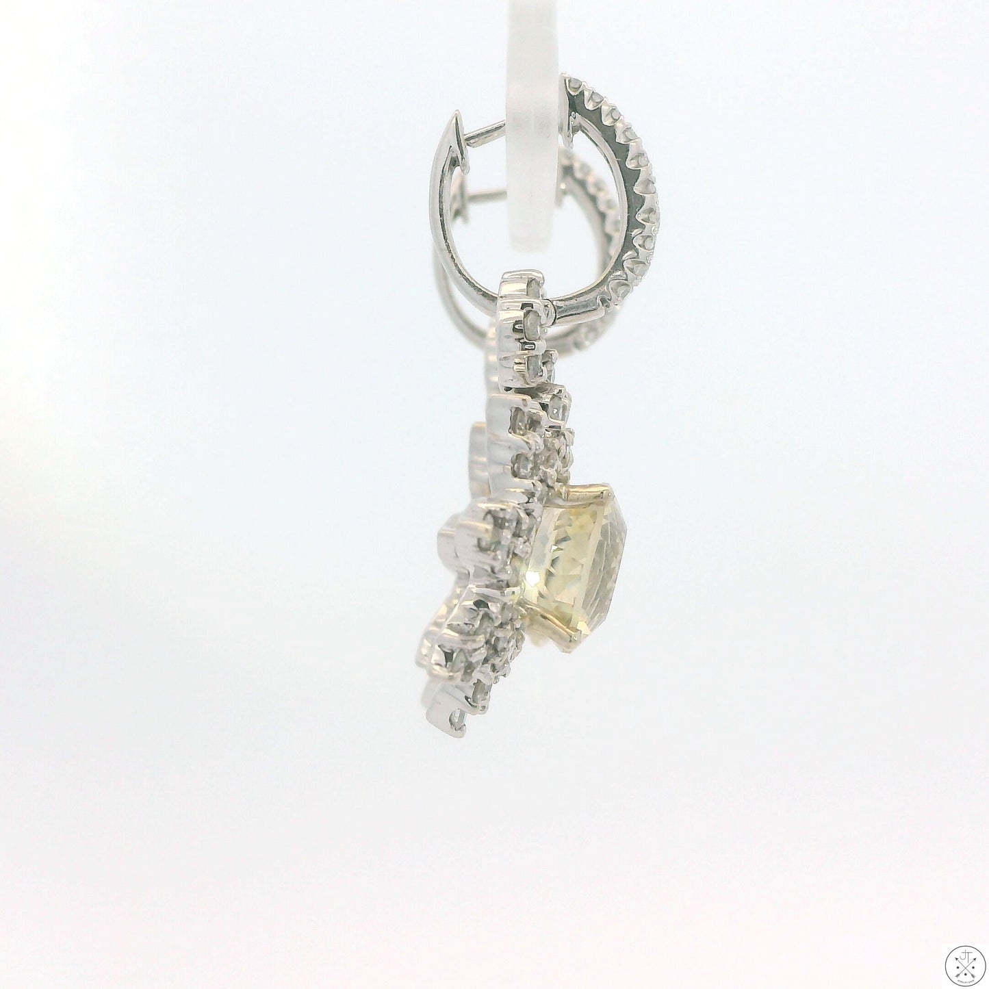 Vintage 18k White Gold Earrings Natural Bytownite and Diamond Convertible Dangle Hoop