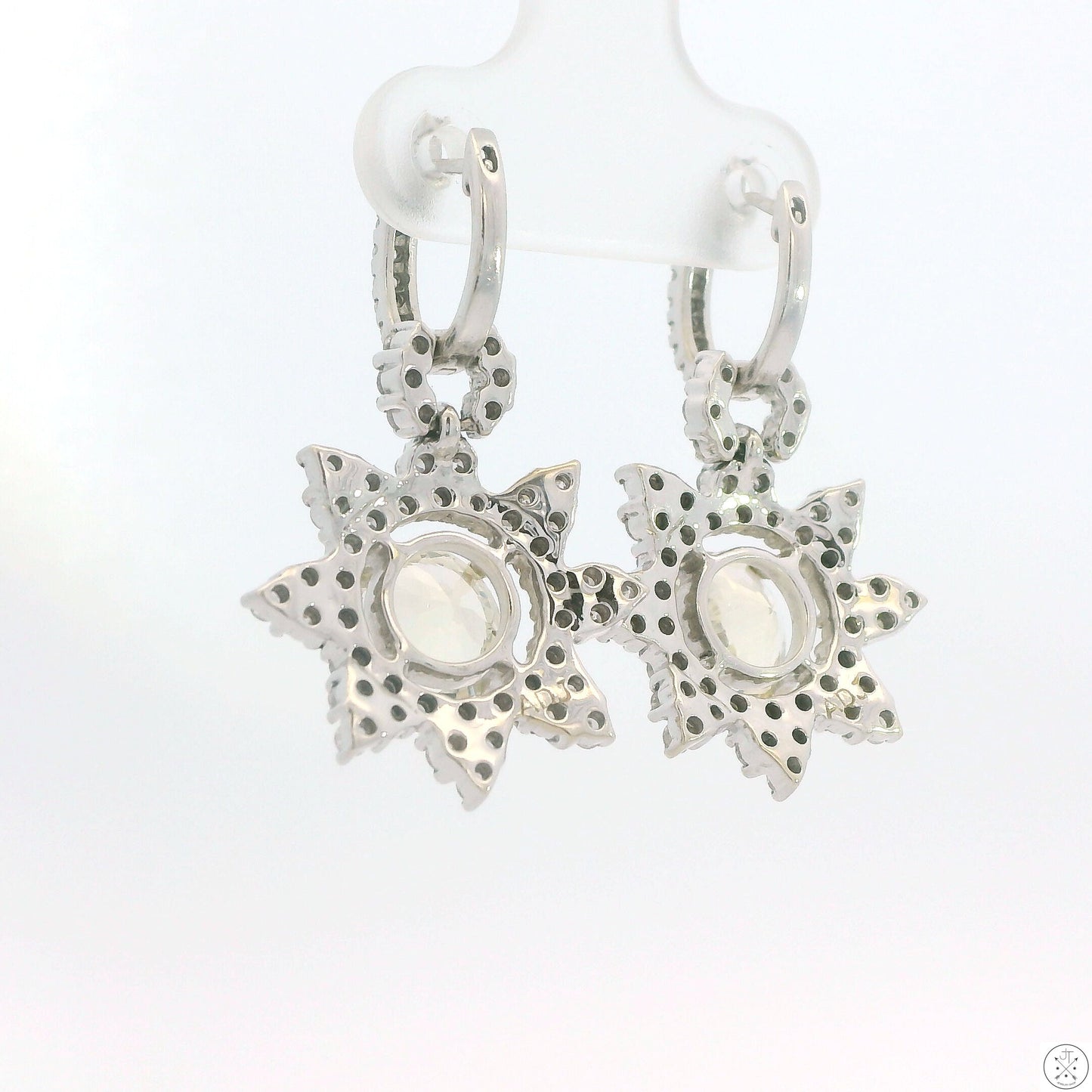 Vintage 18k White Gold Earrings Natural Bytownite and Diamond Convertible Dangle Hoop