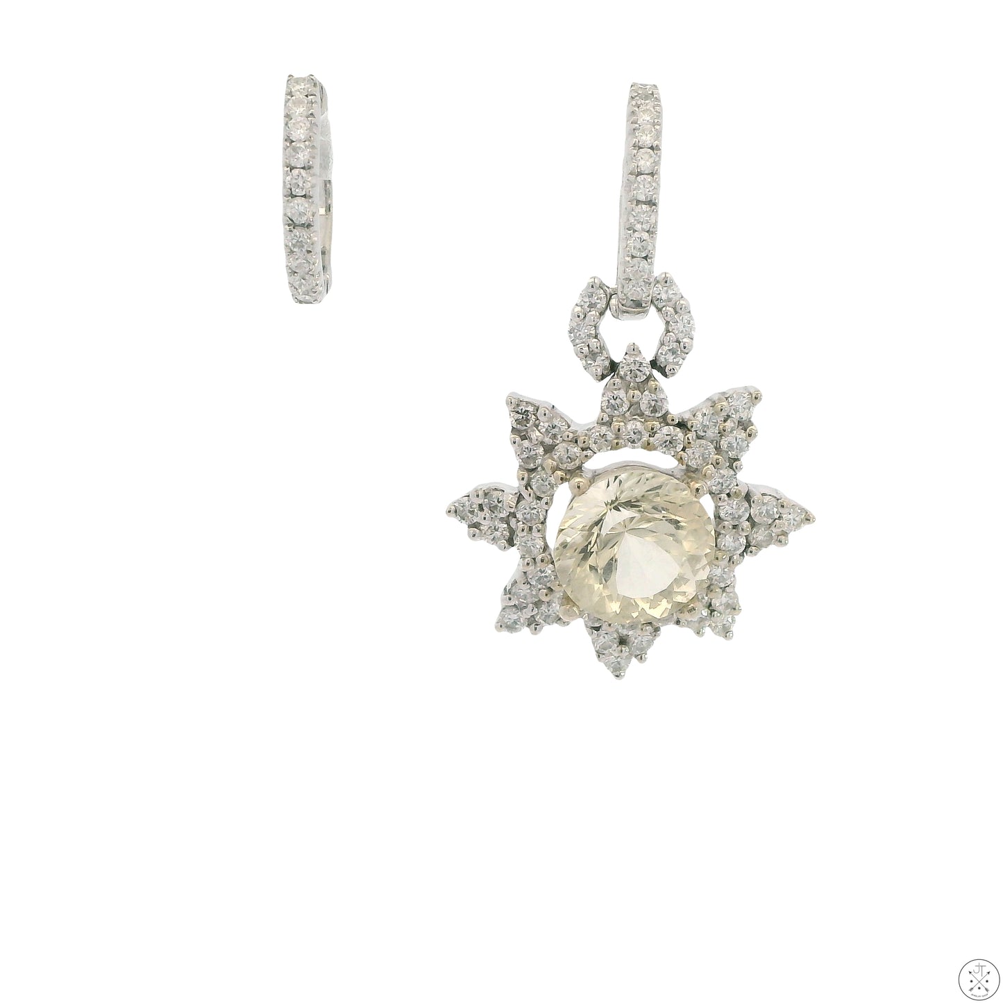 Vintage 18k White Gold Earrings Natural Bytownite and Diamond Convertible Dangle Hoop