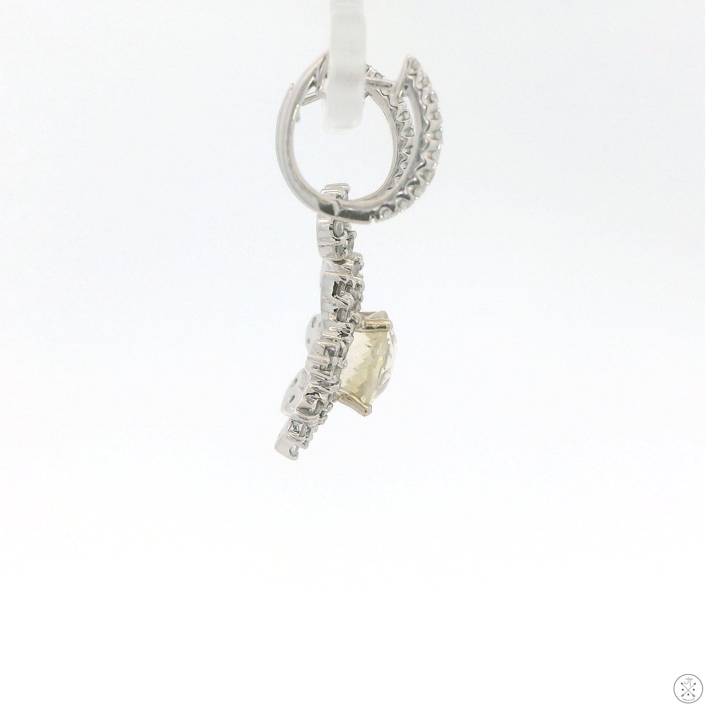 Vintage 18k White Gold Earrings Natural Bytownite and Diamond Convertible Dangle Hoop