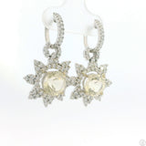 Vintage 18k White Gold Earrings Natural Bytownite and Diamond Convertible Dangle Hoop