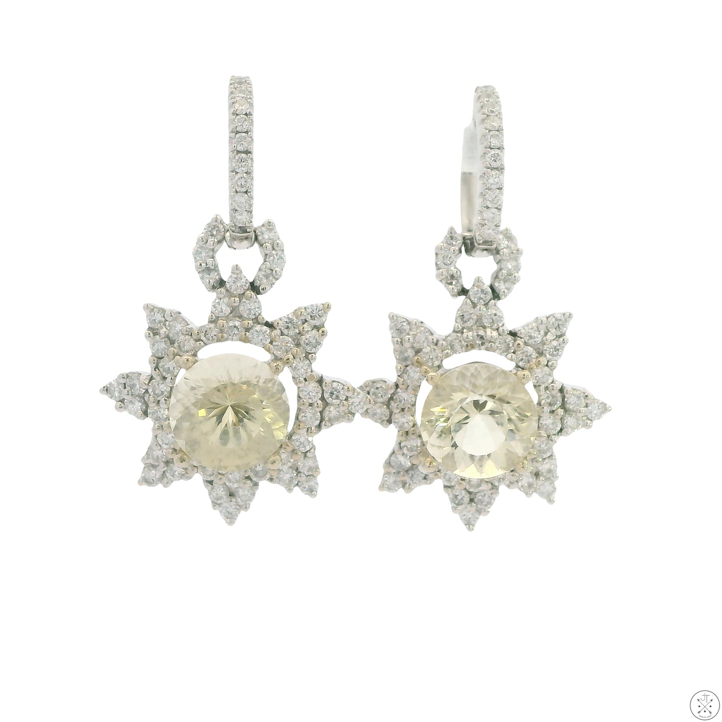 Vintage 18k White Gold Earrings Natural Bytownite and Diamond Convertible Dangle Hoop