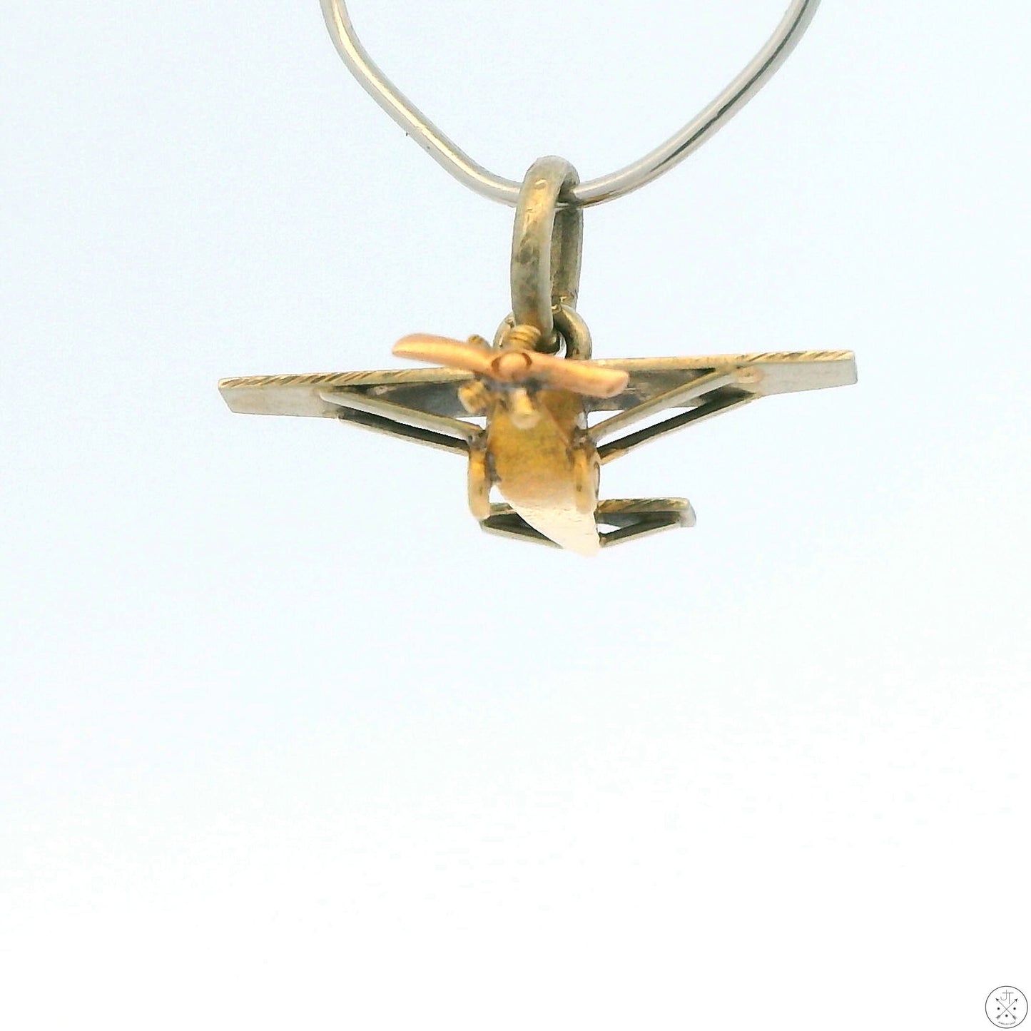 Antique 18k Yellow and White Gold Airplane Charm Handmade Monoplane