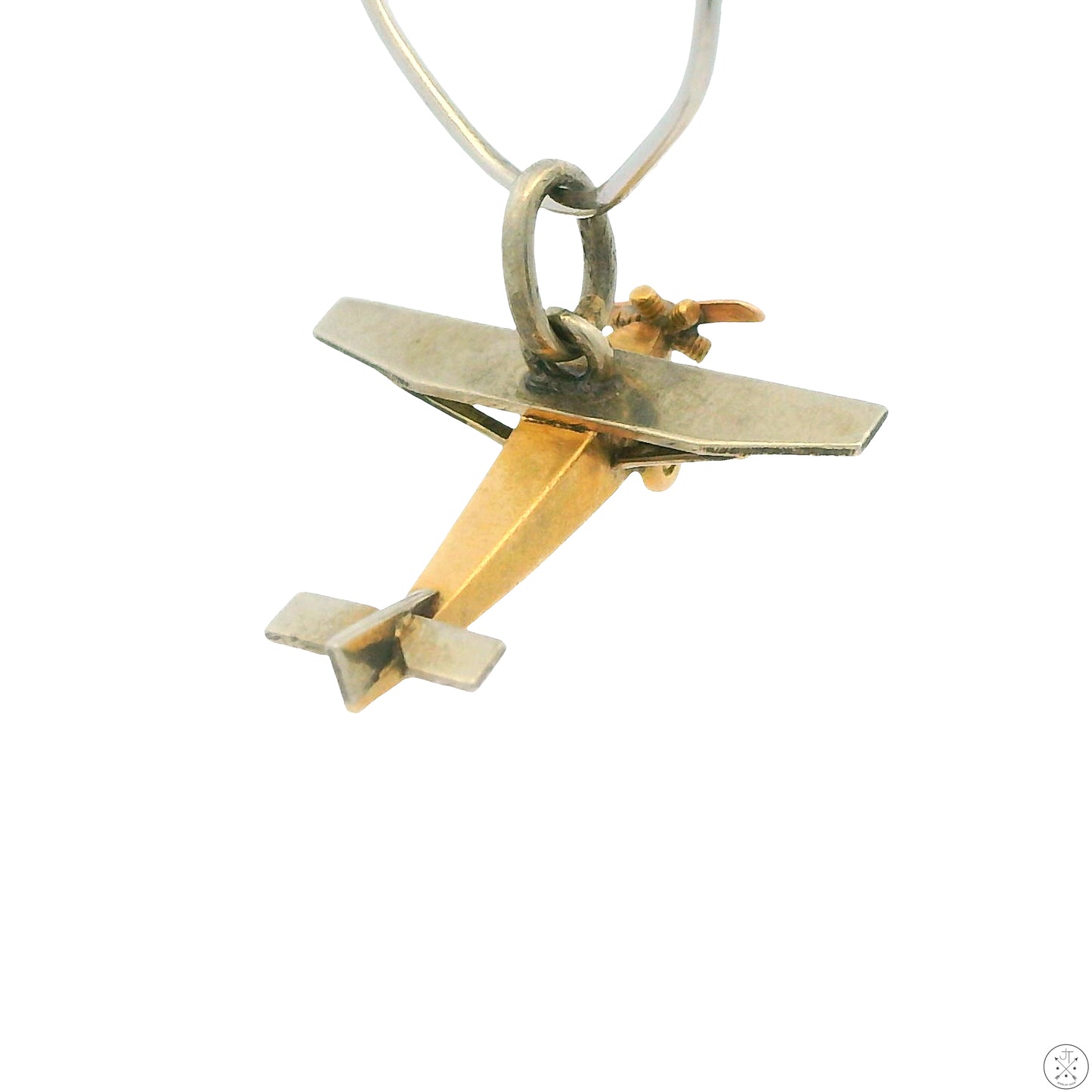 Antique 18k Yellow and White Gold Airplane Charm Handmade Monoplane