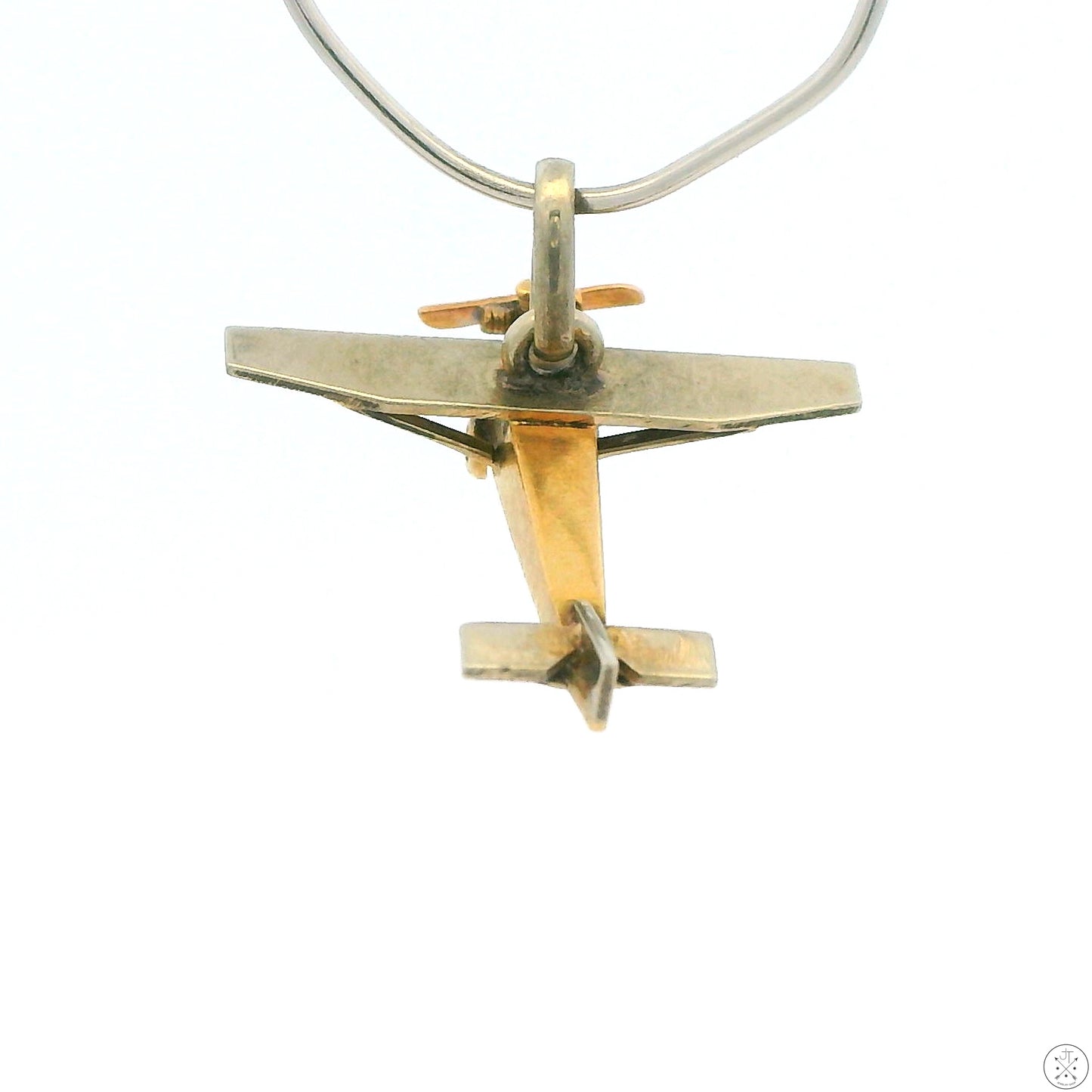 Antique 18k Yellow and White Gold Airplane Charm Handmade Monoplane