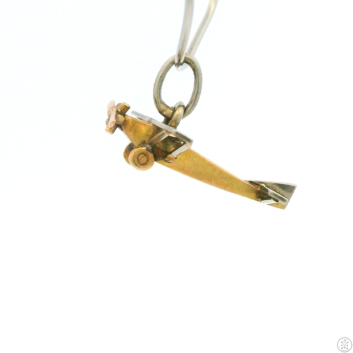 Antique 18k Yellow and White Gold Airplane Charm Handmade Monoplane