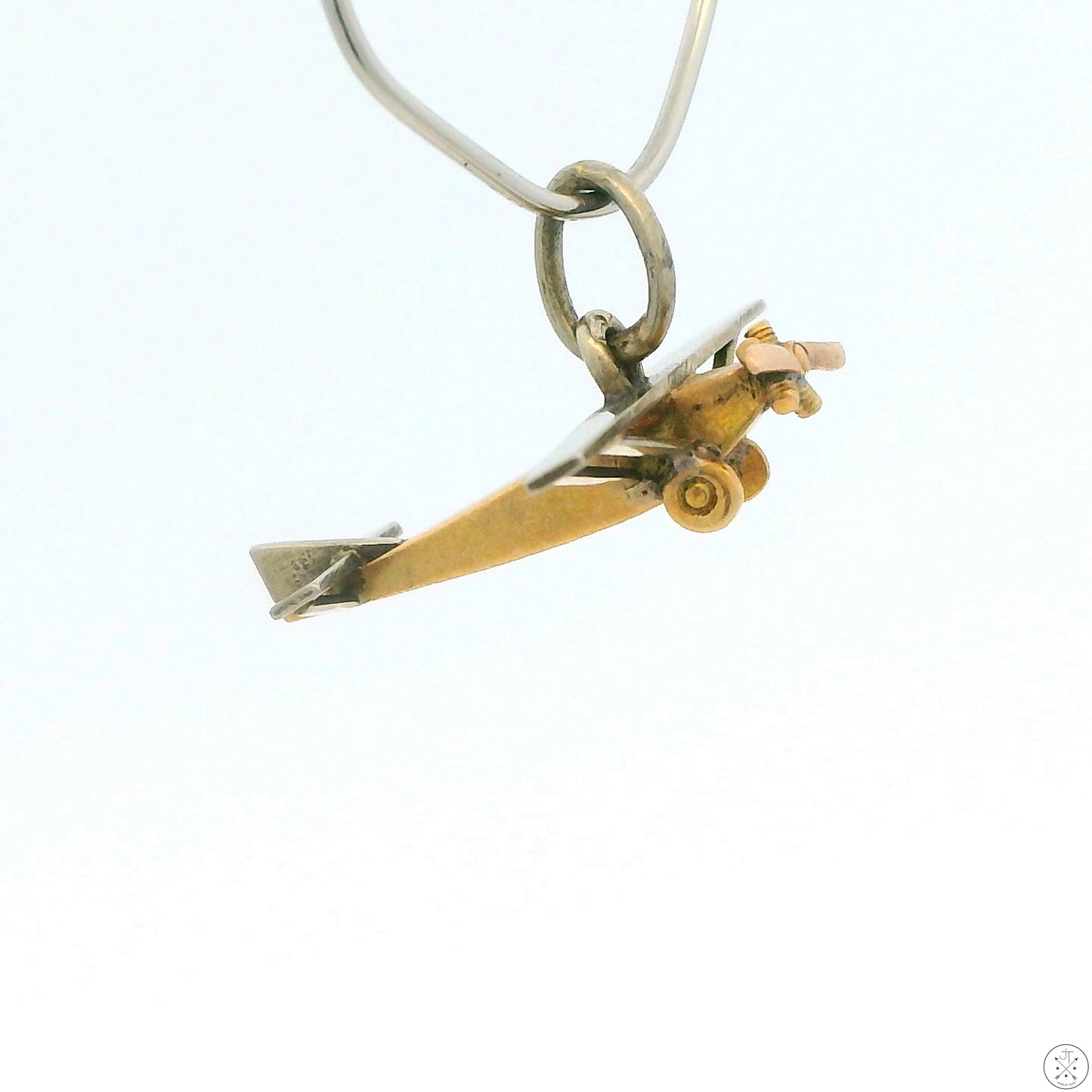 Antique 18k Yellow and White Gold Airplane Charm Handmade Monoplane