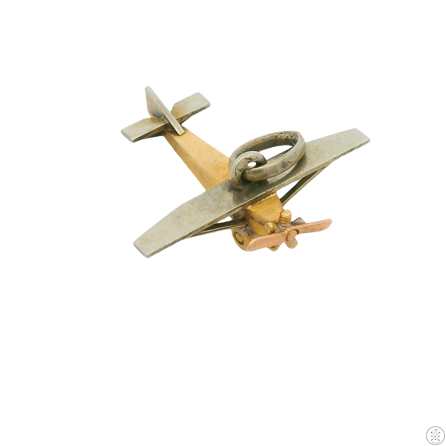 Antique 18k Yellow and White Gold Airplane Charm Handmade Monoplane