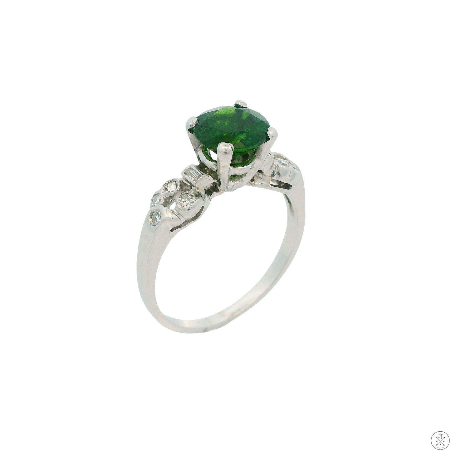 800 Platinum Solitaire Ring with Natural Chrome Diopside and Diamonds Size 7
